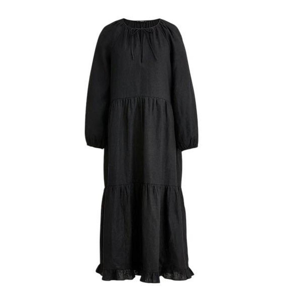 J. Crew Black Tiered Midi Dress with Long Sleeves